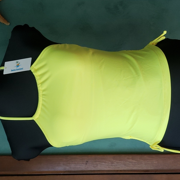 beachsissi Neon Yellow Tankini Swim Top πββοΈ Women's Size Small NWT - Picture 3 of 11